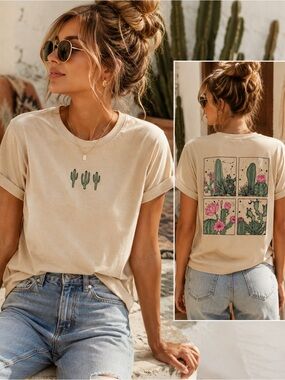 🌵 Good Vibes | 100% COTTOCactus Graphic Tee Embroidered Desert T-Shirt Size L
